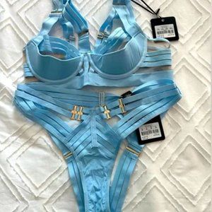 Honey Birdette Linda C blue Bra and bottoms set NWT